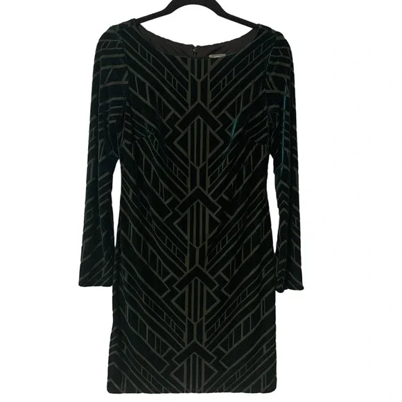 Vince Camuto Emerald Green Burnout Velvet Geometric Dress Sz 6 - Picture 1 of 13
